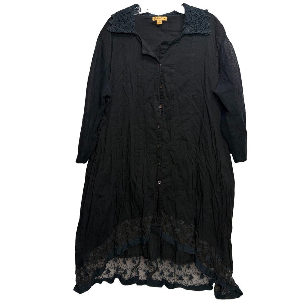 April Cornell Dress Womens XL Black Embroidered Eyelet Lace Layered Artsy Tunic